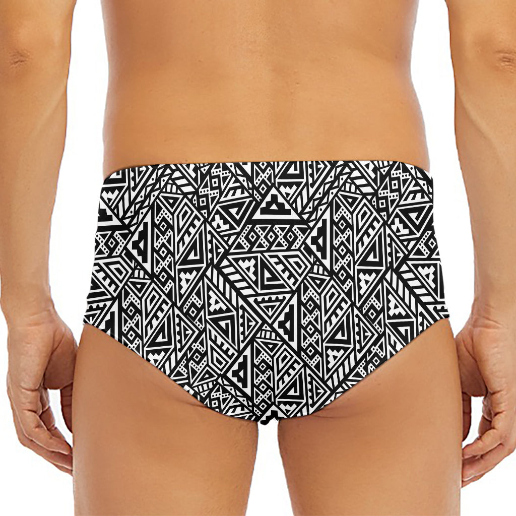 Black And White African Inspired Print Men's Triangle Swim Briefs