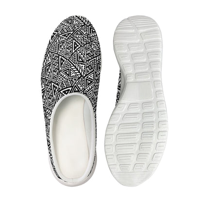 Black And White African Inspired Print Mesh Casual Shoes