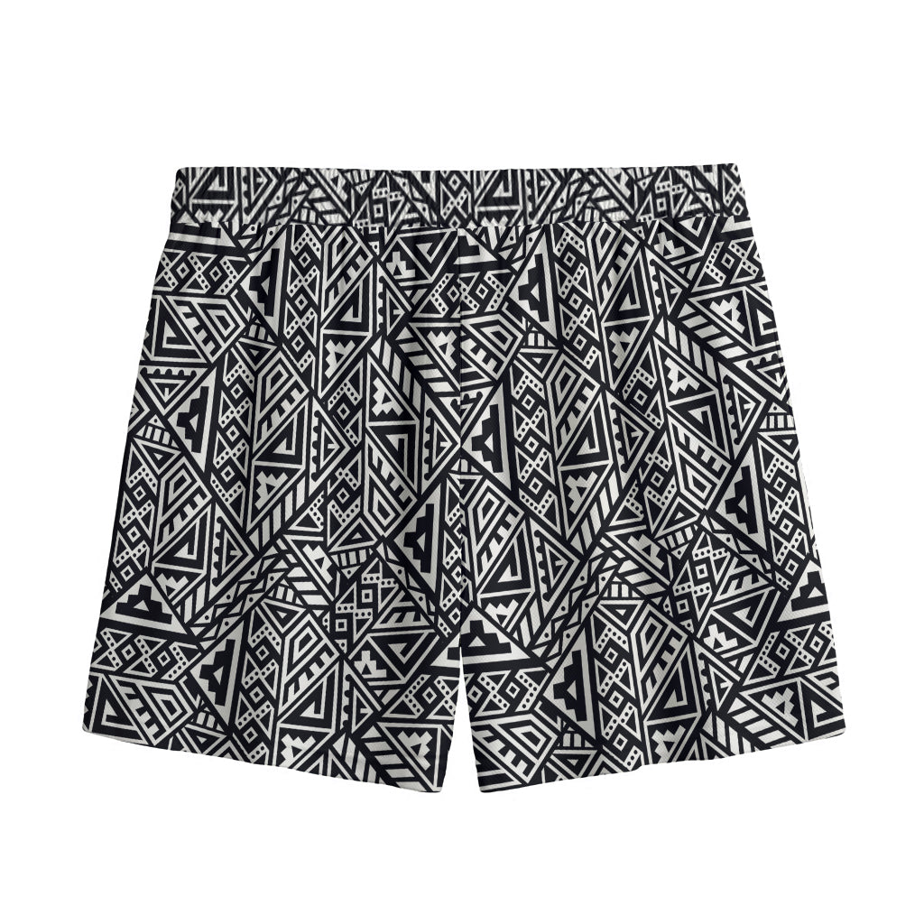 Black And White African Inspired Print Mesh Shorts