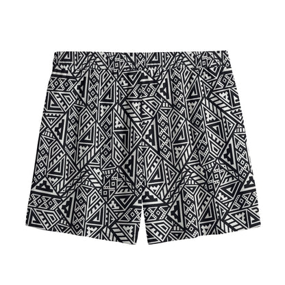 Black And White African Inspired Print Mesh Shorts