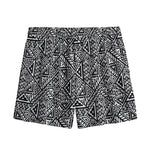 Black And White African Inspired Print Mesh Shorts
