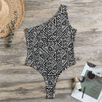 Black And White African Inspired Print One Shoulder Bodysuit