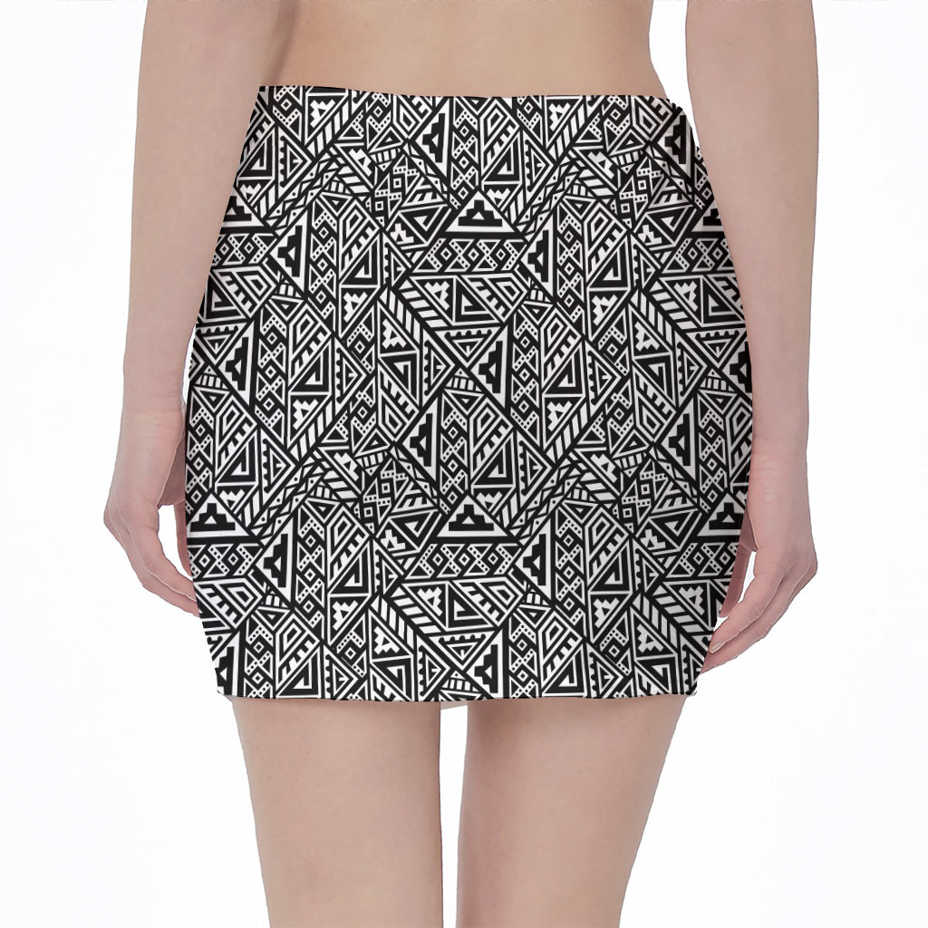 Black And White African Inspired Print Pencil Mini Skirt