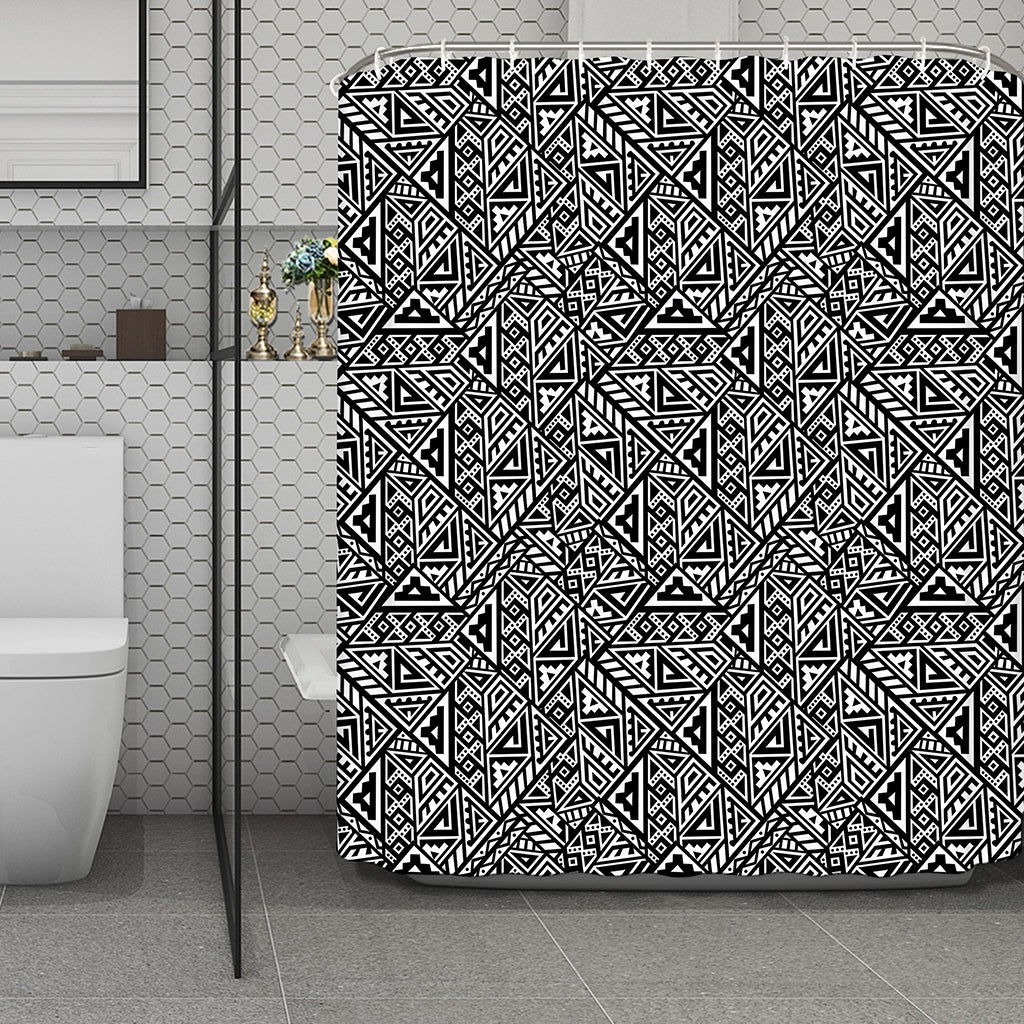 Black And White African Inspired Print Polyester Shower Curtain