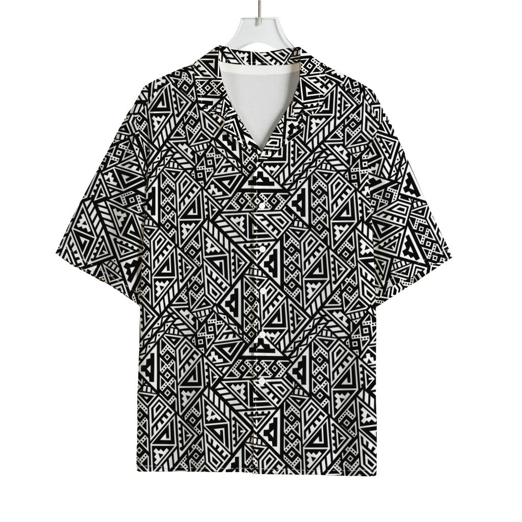 Black And White African Inspired Print Rayon Hawaiian Shirt