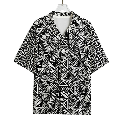 Black And White African Inspired Print Rayon Hawaiian Shirt