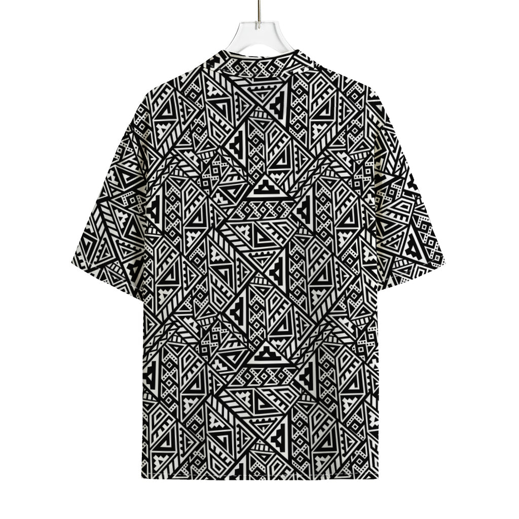 Black And White African Inspired Print Rayon Hawaiian Shirt