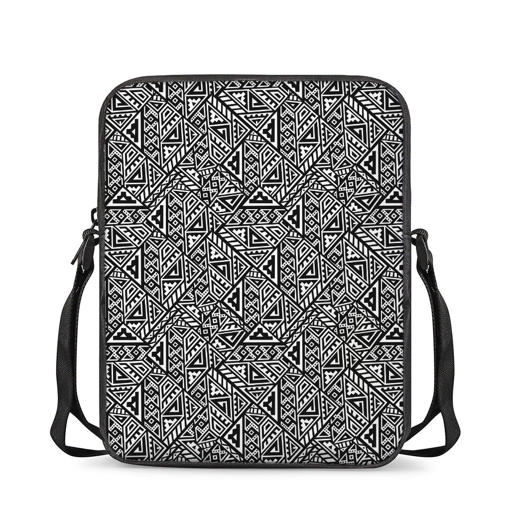 Black And White African Inspired Print Rectangular Crossbody Bag