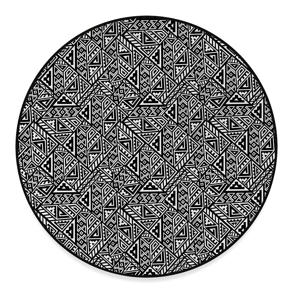 Black And White African Inspired Print Round Floor Mat