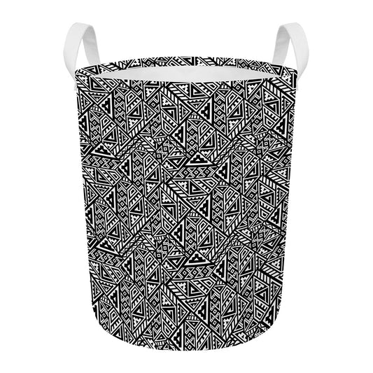 Black And White African Inspired Print Round Laundry Basket