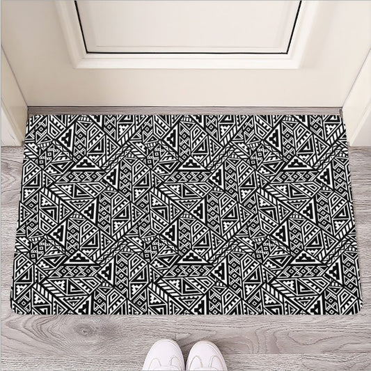 Black And White African Inspired Print Rubber Doormat