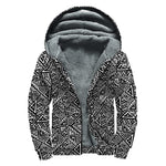 Black And White African Inspired Print Sherpa Lined Zip Up Hoodie