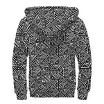 Black And White African Inspired Print Sherpa Lined Zip Up Hoodie