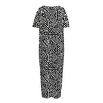 Black And White African Inspired Print Short Sleeve Long Nightdress