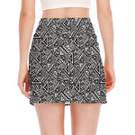 Black And White African Inspired Print Side Slit Mini Skirt