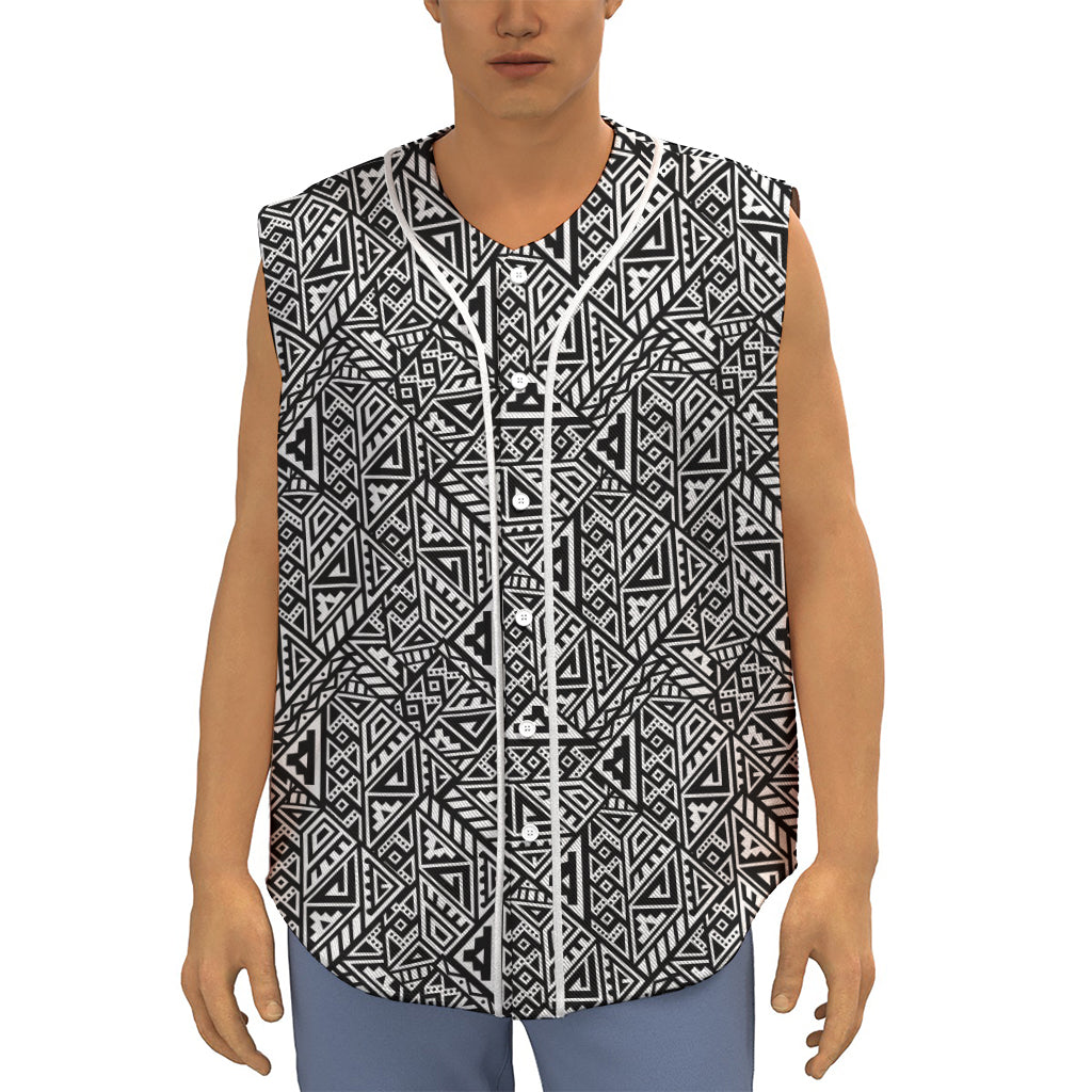 Black And White African Inspired Print Sleeveless Baseball Jersey