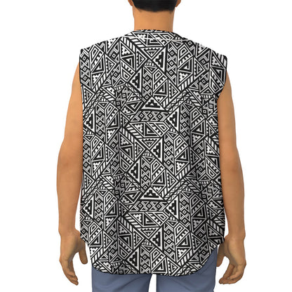 Black And White African Inspired Print Sleeveless Baseball Jersey