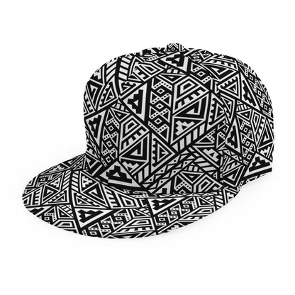 Black And White African Inspired Print Snapback Cap