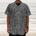 Black And White African Inspired Print Textured Short Sleeve Shirt