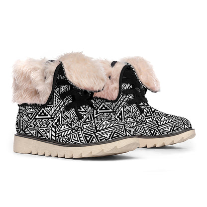 Black And White African Inspired Print Winter Boots