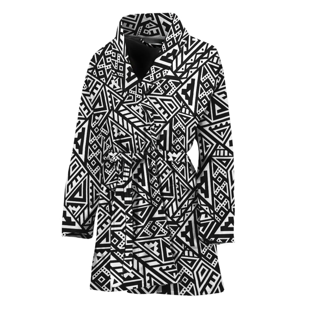 Black And White African Inspired Print Women's Bathrobe