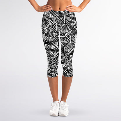 Black And White African Inspired Print Women's Capri Leggings