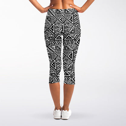 Black And White African Inspired Print Women's Capri Leggings