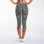 Black And White African Inspired Print Women's Capri Leggings