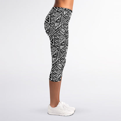 Black And White African Inspired Print Women's Capri Leggings