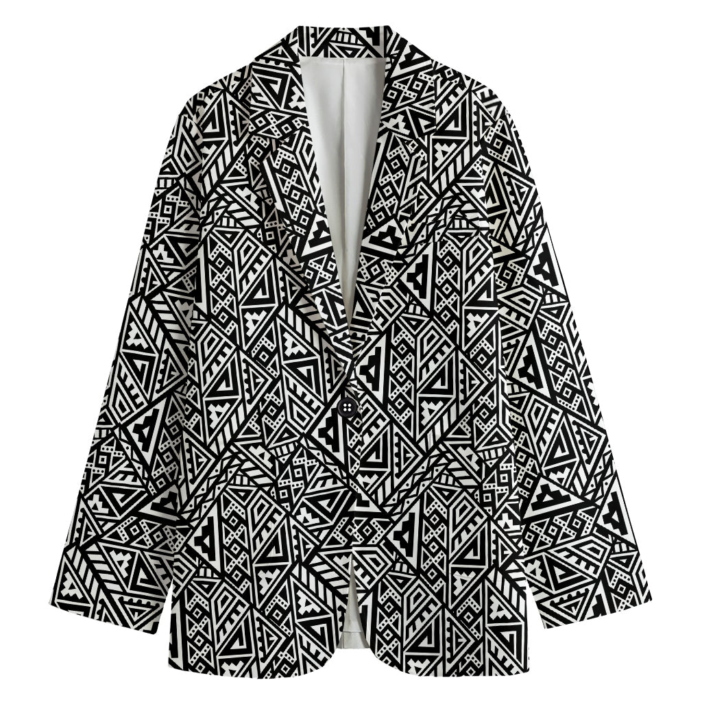 Black And White African Inspired Print Women's Cotton Blazer
