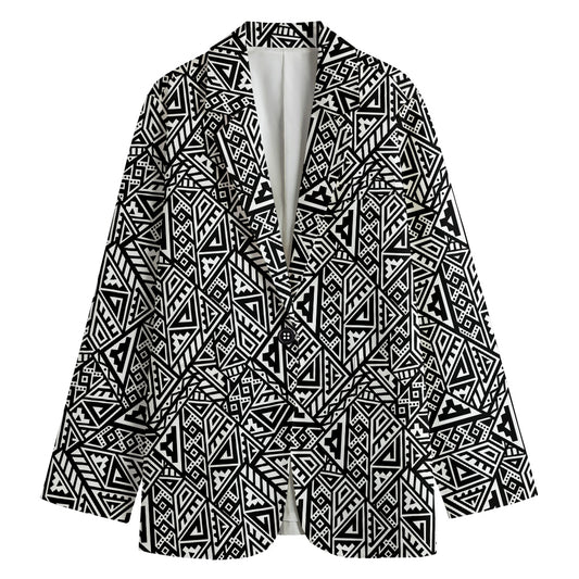 Black And White African Inspired Print Women's Cotton Blazer