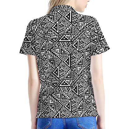 Black And White African Inspired Print Women's Polo Shirt