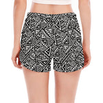 Black And White African Inspired Print Women's Split Running Shorts