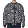 Black And White African Inspired Print Zip Sleeve Bomber Jacket