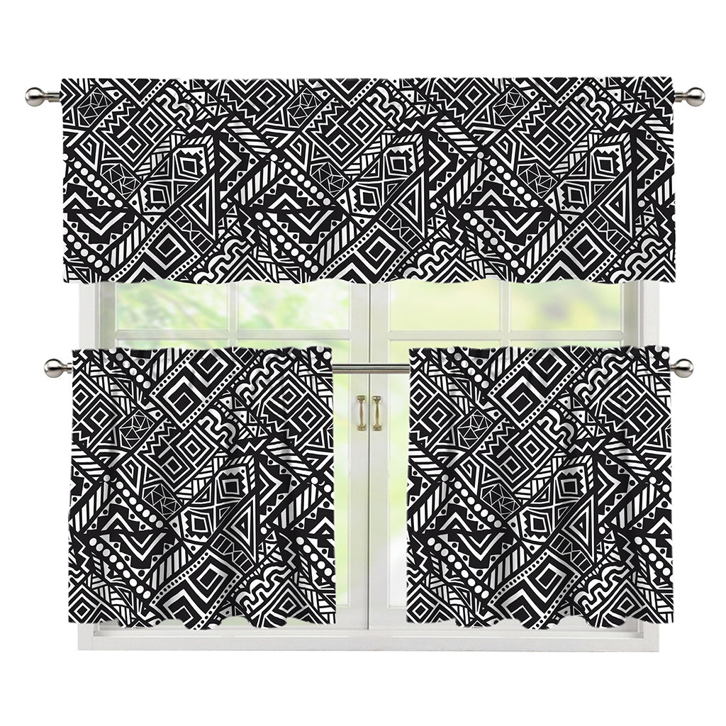 Black And White African Tribal Print 3 Piece Kitchen Curtains