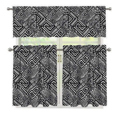 Black And White African Tribal Print 3 Piece Kitchen Curtains