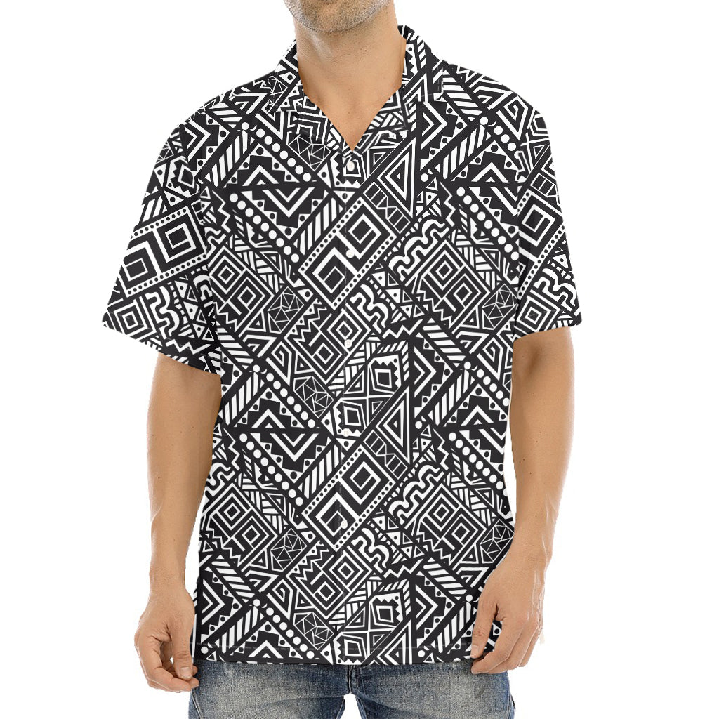 Black And White African Tribal Print Aloha Shirt