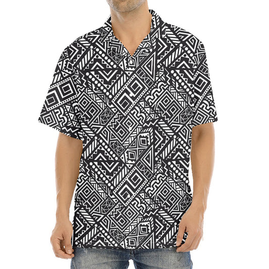 Black And White African Tribal Print Aloha Shirt