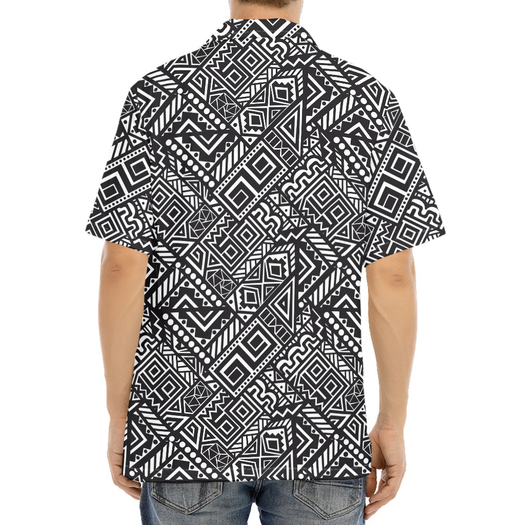 Black And White African Tribal Print Aloha Shirt