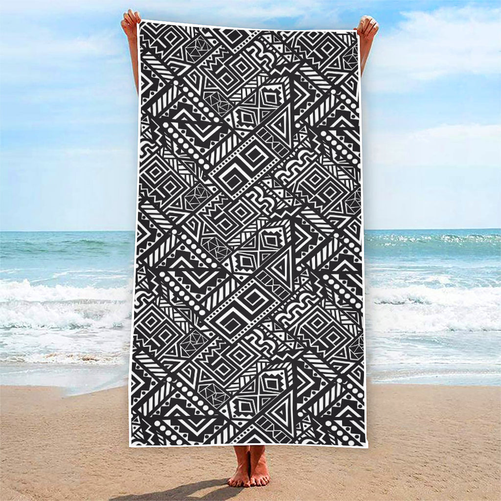 Black And White African Tribal Print Beach Towel