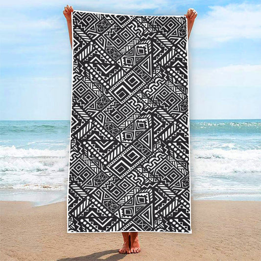 Black And White African Tribal Print Beach Towel