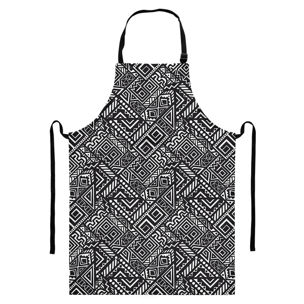 Black And White African Tribal Print Bib Apron With Pocket