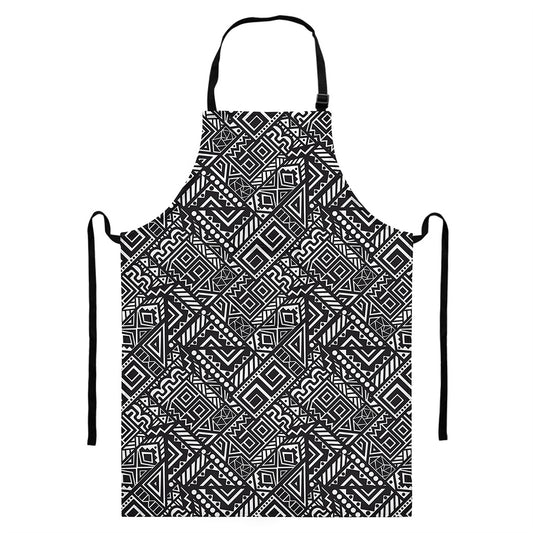 Black And White African Tribal Print Bib Apron With Pocket