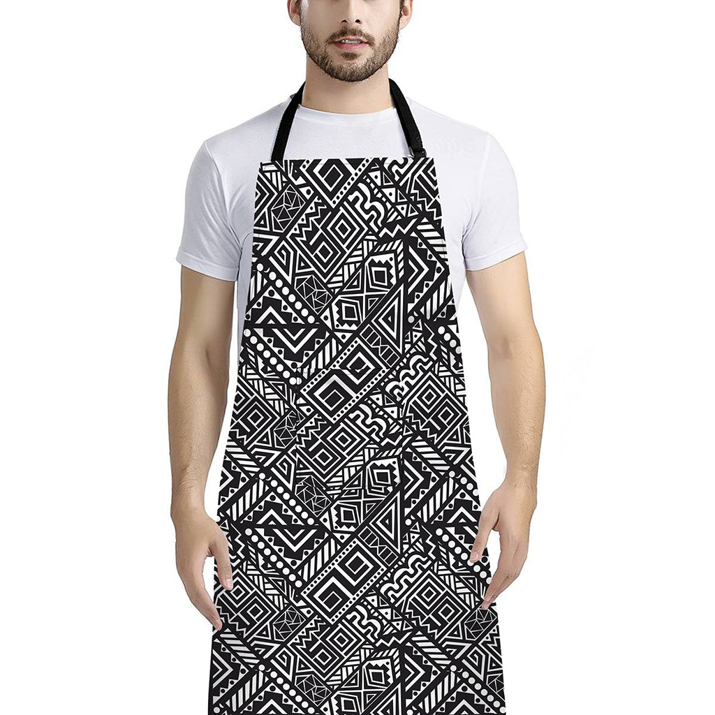 Black And White African Tribal Print Bib Apron With Pocket