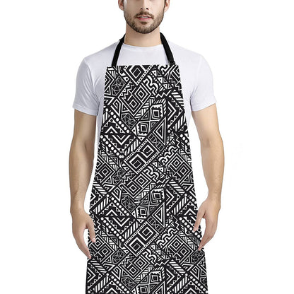 Black And White African Tribal Print Bib Apron With Pocket