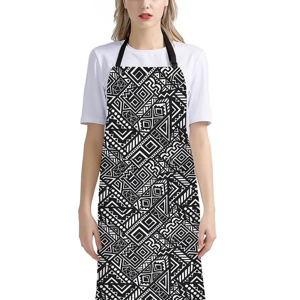 Black And White African Tribal Print Bib Apron With Pocket