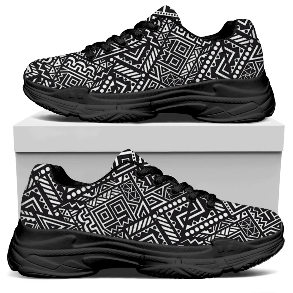 Black And White African Tribal Print Black Chunky Shoes