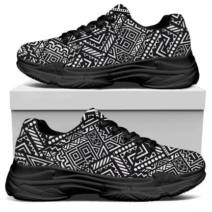 Black And White African Tribal Print Black Chunky Shoes