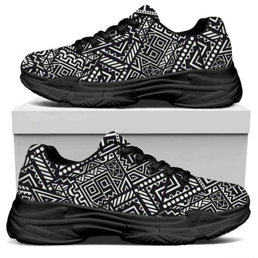 Black And White African Tribal Print Black Chunky Shoes