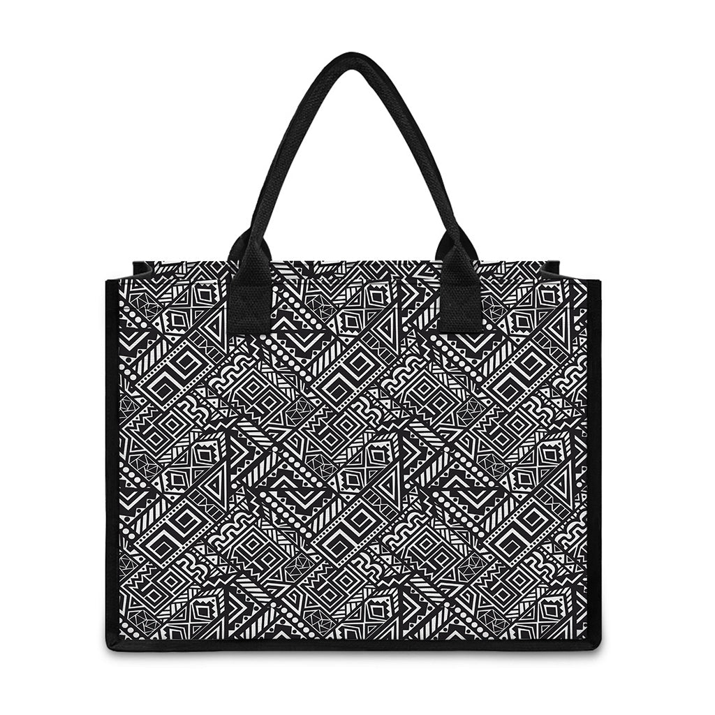 Black And White African Tribal Print Canvas Tote Bag